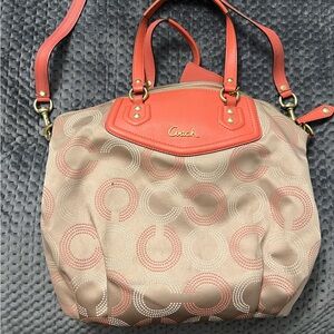 Coach Khaki and Coral Crossbody Purse